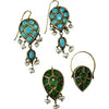 Georgian 18k Gold Emerald Turquoise and Pearl Reversible Earring Pendant and Ring Parure
