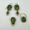 Georgian 18k Gold Emerald Turquoise and Pearl Reversible Earring Pendant and Ring Parure