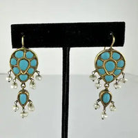 Georgian 18k Gold Emerald Turquoise and Pearl Reversible Earring Pendant and Ring Parure