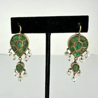 Georgian 18k Gold Emerald Turquoise and Pearl Reversible Earring Pendant and Ring Parure