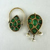 Georgian 18k Gold Emerald Turquoise and Pearl Reversible Earring Pendant and Ring Parure