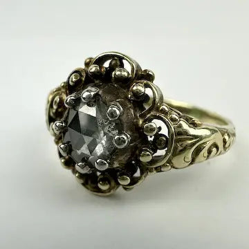 Georgian Revival 14k Gold Rose Cut Diamond Ring Size 6.5