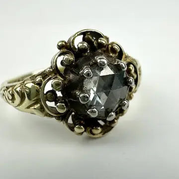 Georgian Revival 14k Gold Rose Cut Diamond Ring Size 6.5