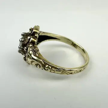 Georgian Revival 14k Gold Rose Cut Diamond Ring Size 6.5