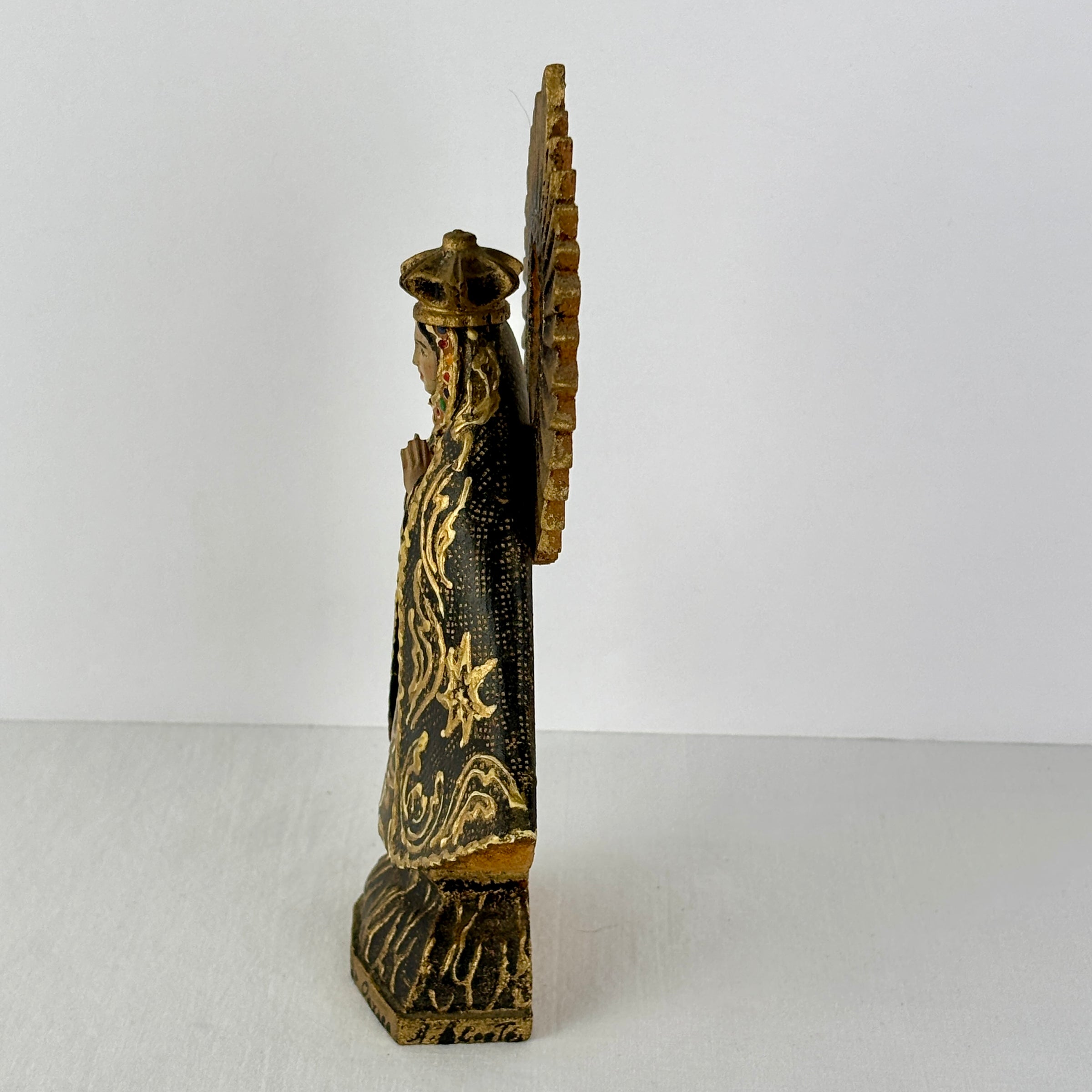 Signed M. Cortez – Mid‑Century Oaxacan Wood Carving of Nuestra Señora de la Soledad (Mexico, 1950–1970)
