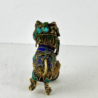 Early 20th‑Century Chinese Cloisonné Guardian Lions • Rotating Heads & Spinning Balls • Miniature Filigree Pair