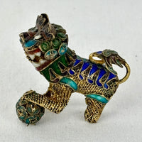 Early 20th‑Century Chinese Cloisonné Guardian Lions • Rotating Heads & Spinning Balls • Miniature Filigree Pair