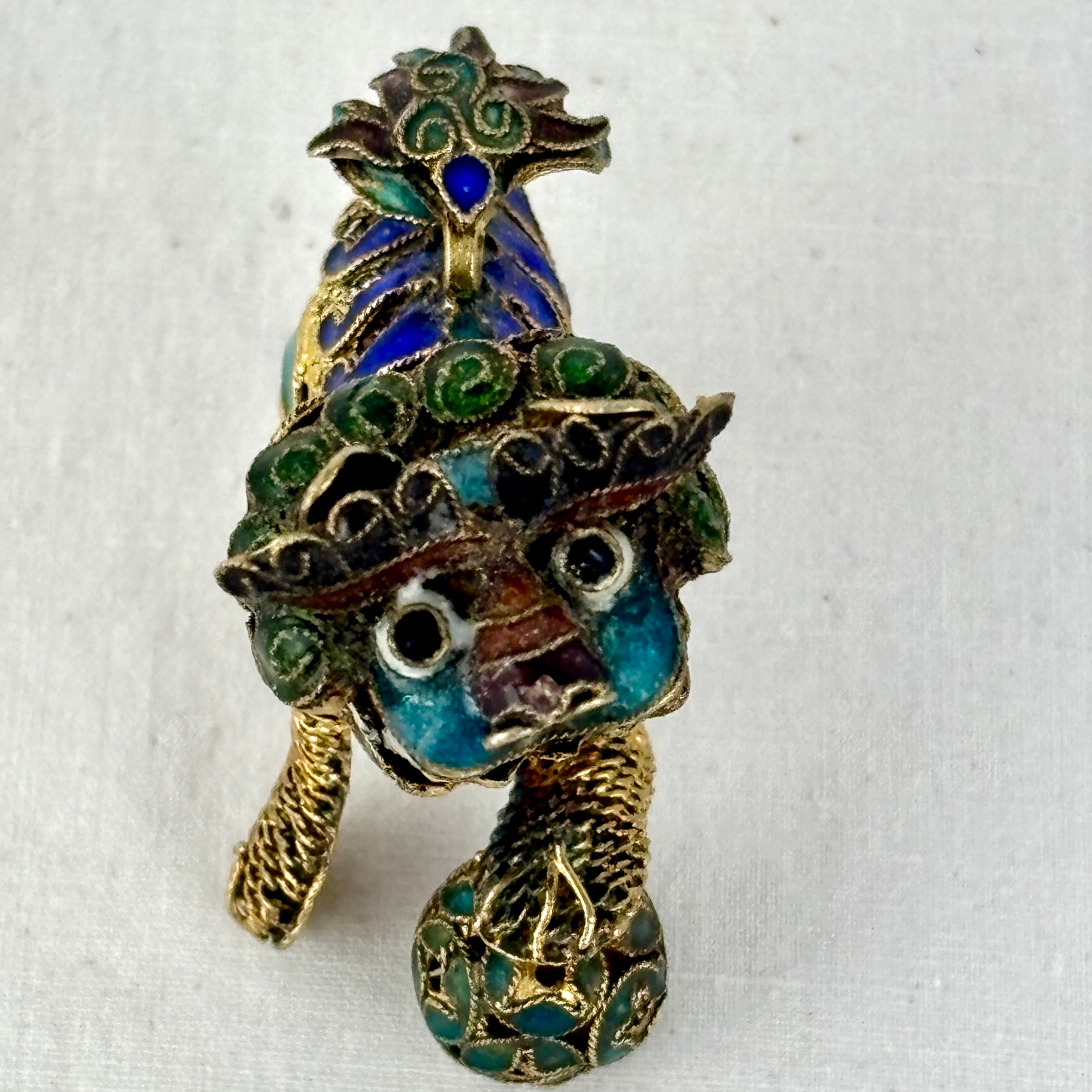 Early 20th‑Century Chinese Cloisonné Guardian Lions • Rotating Heads & Spinning Balls • Miniature Filigree Pair