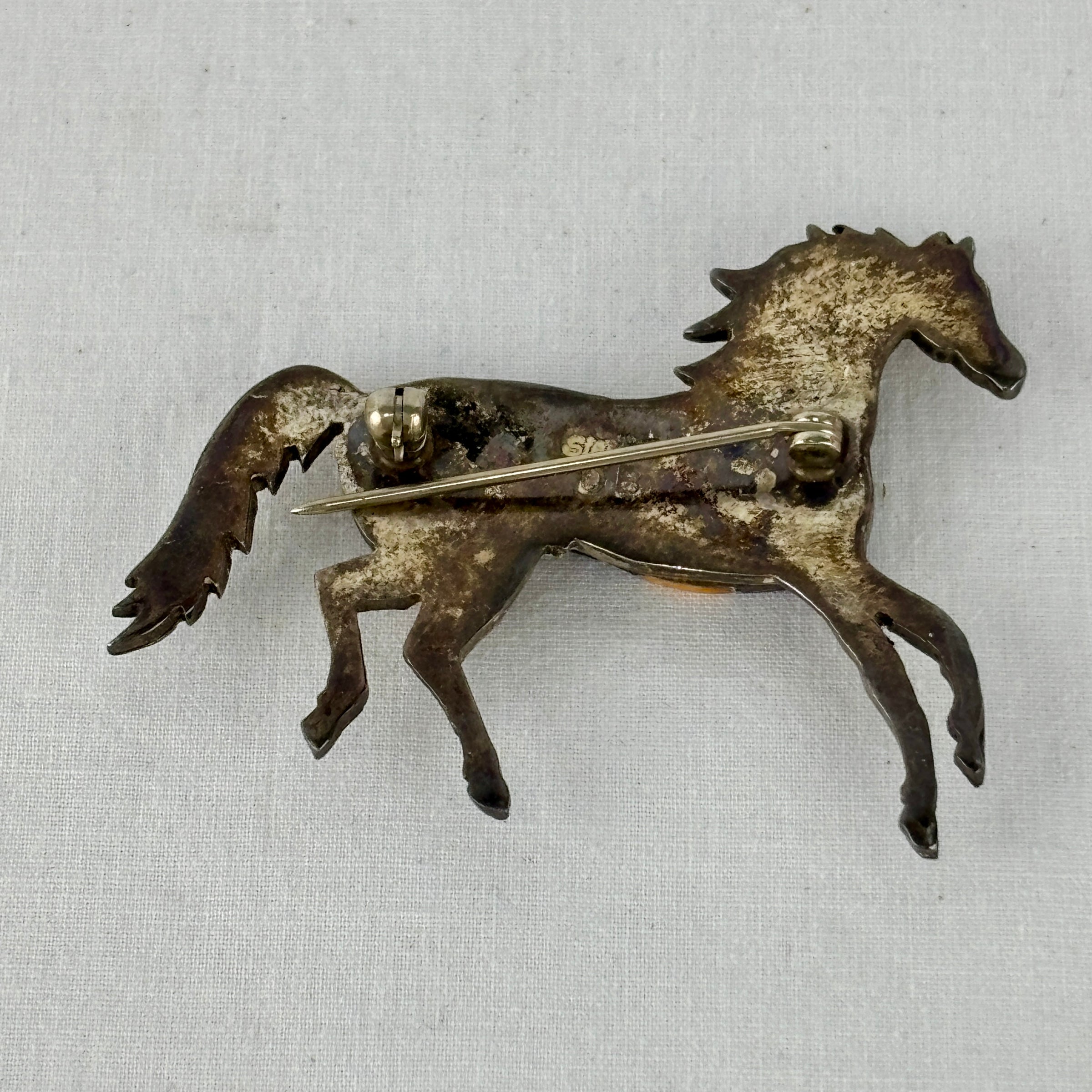 Davin Benally Navajo Multi‑Stone Inlay Horse Brooch — Sterling & DB Hallmark