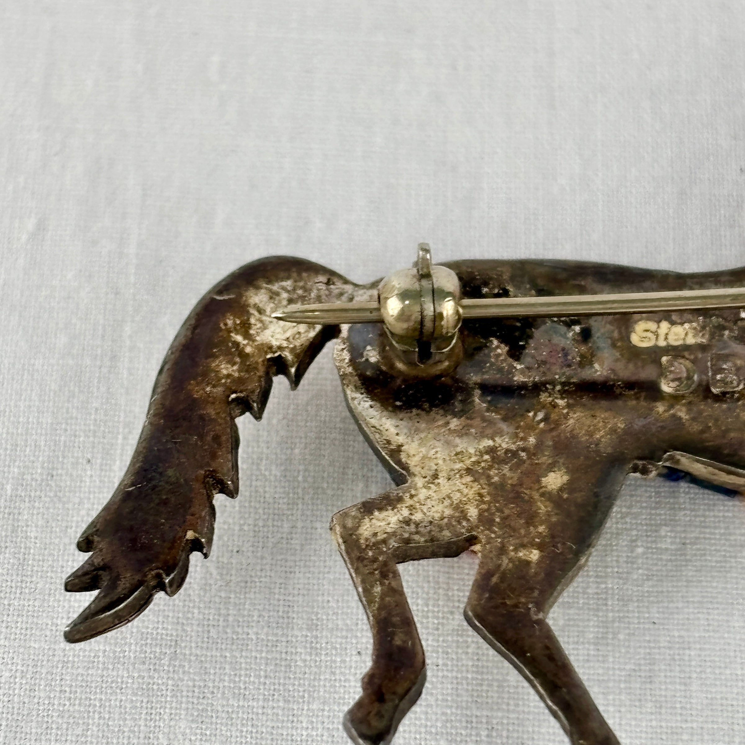 Davin Benally Navajo Multi‑Stone Inlay Horse Brooch — Sterling & DB Hallmark