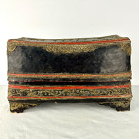 19th‑Century Burmese Gilded Lacquer Manuscript Chest – Mandalay Thayo Relief – Bamboo & Wood Construction – c.1880–1920
