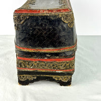 19th‑Century Burmese Gilded Lacquer Manuscript Chest – Mandalay Thayo Relief – Bamboo & Wood Construction – c.1880–1920