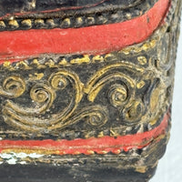 19th‑Century Burmese Gilded Lacquer Manuscript Chest – Mandalay Thayo Relief – Bamboo & Wood Construction – c.1880–1920
