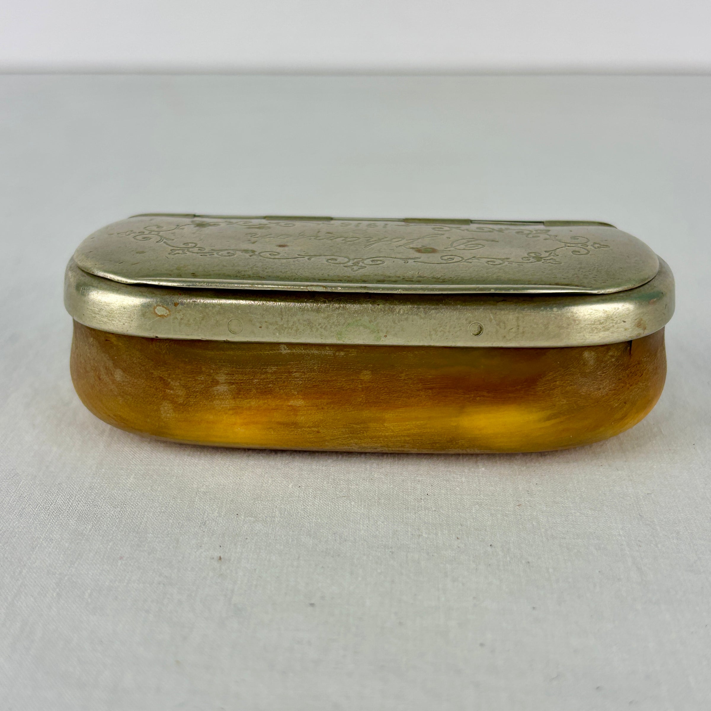 1916 Swedish Horn Snuff Box, Signed Pål Olsson, Vånga