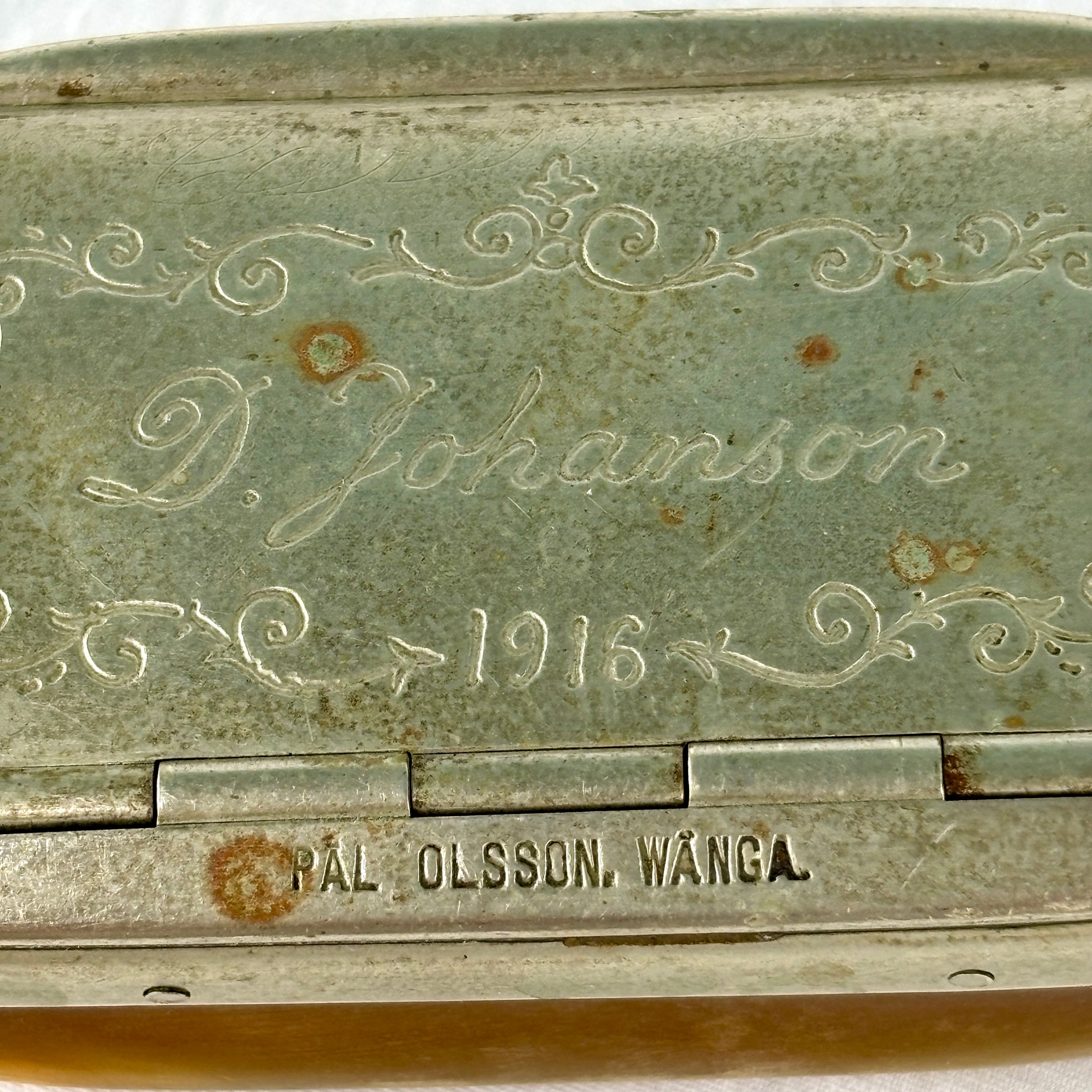 1916 Swedish Horn Snuff Box, Signed Pål Olsson, Vånga