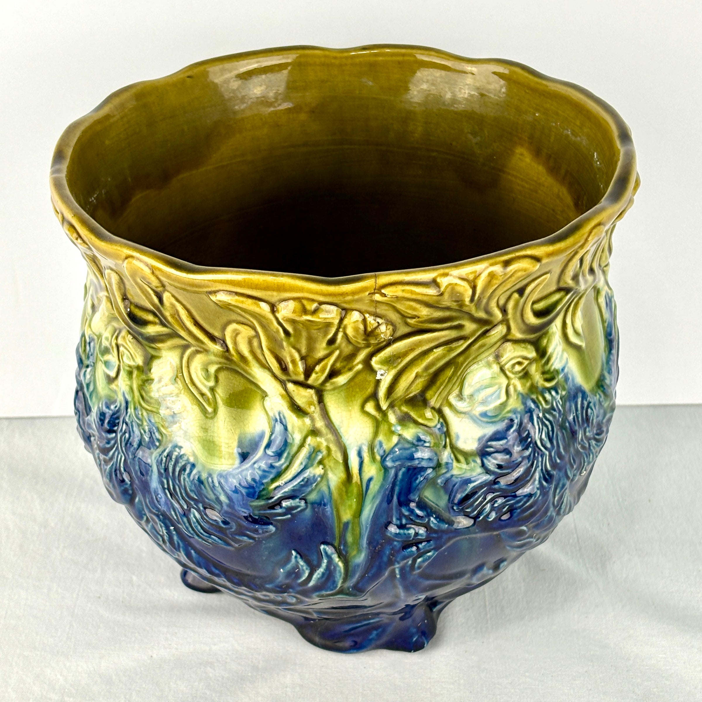 Art Nouveau Majolica Jardiniere Belgian/French c. 1890-1905