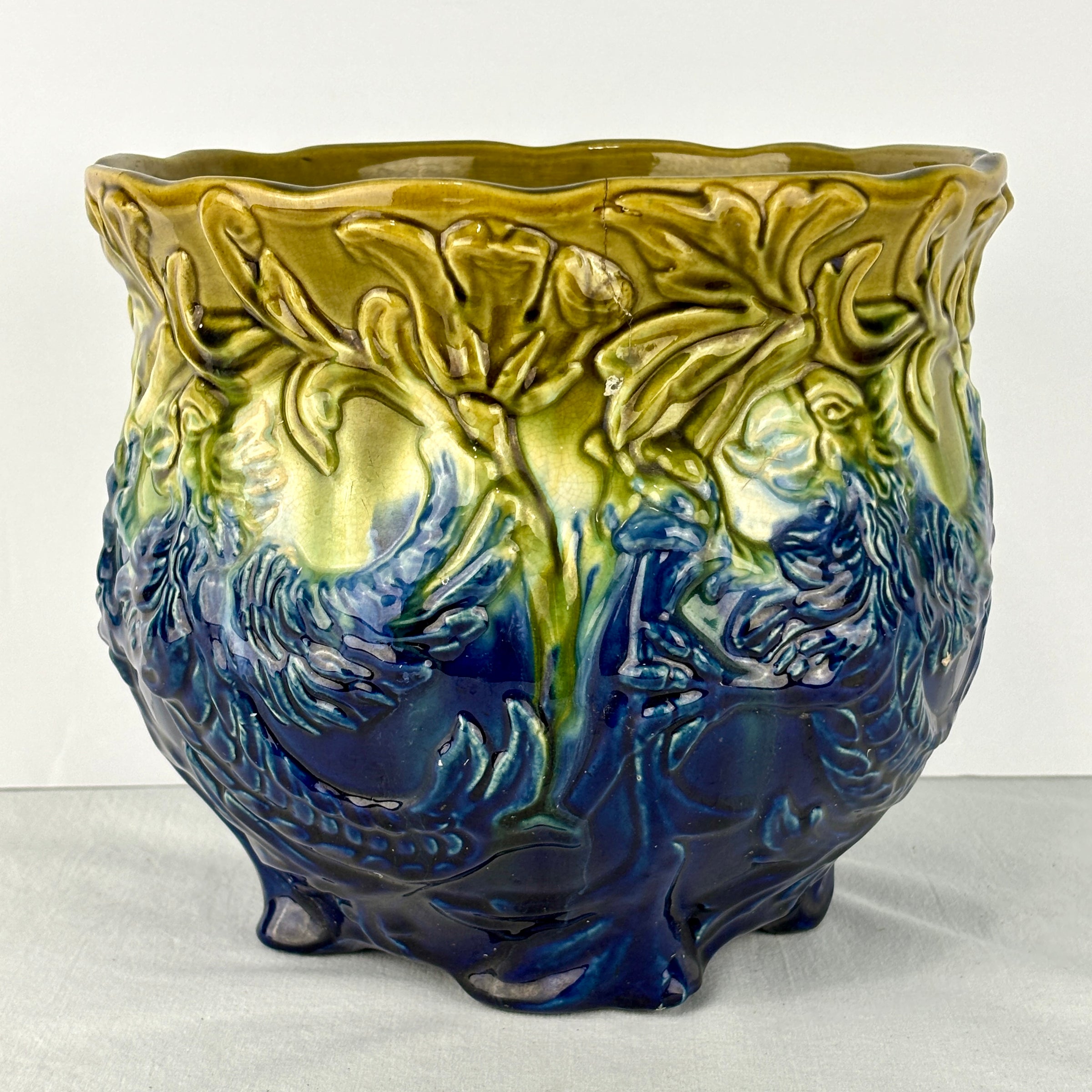 Art Nouveau Majolica Jardiniere Belgian/French c. 1890-1905