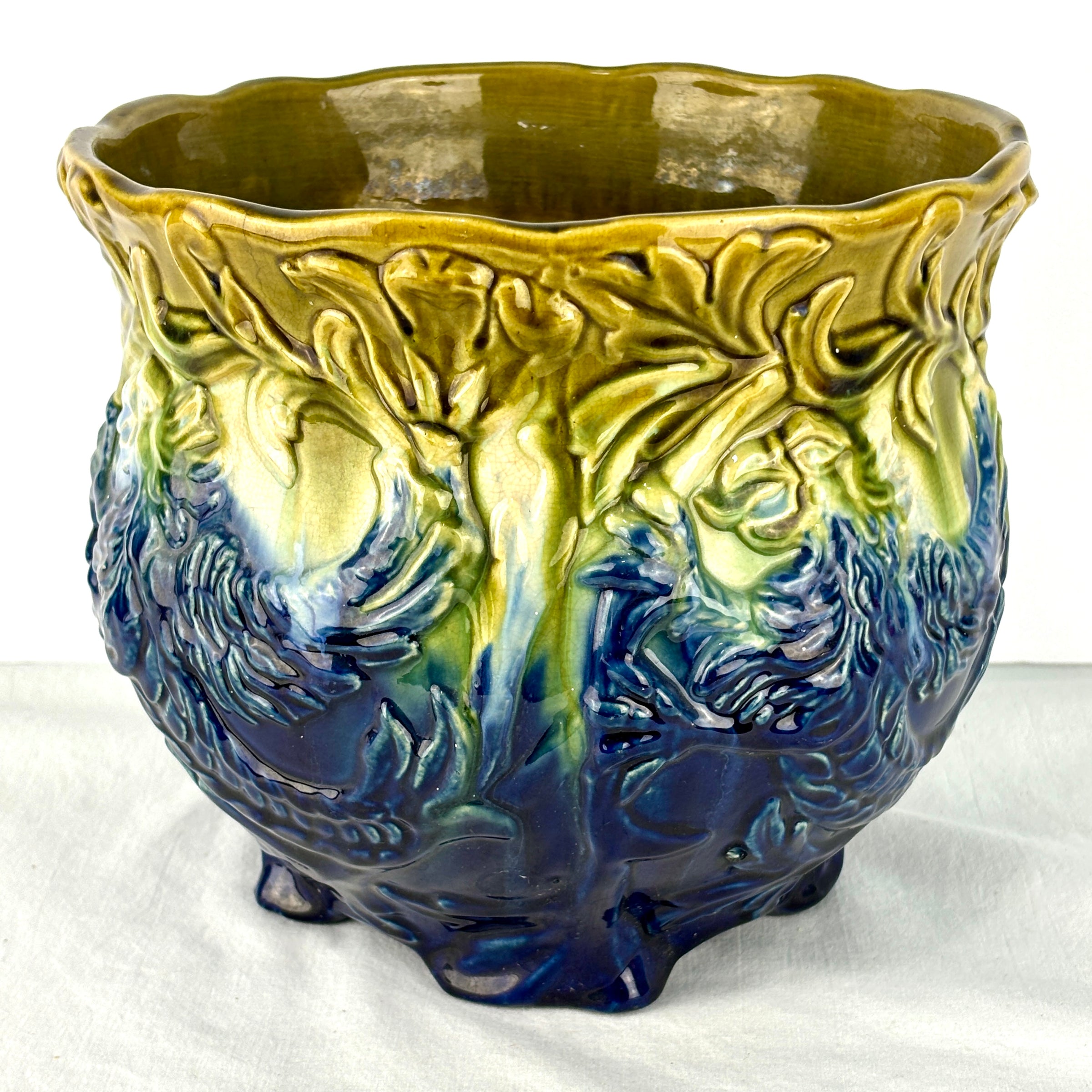 Art Nouveau Majolica Jardiniere Belgian/French c. 1890-1905
