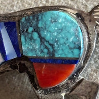 Davin Benally Navajo Multi‑Stone Inlay Horse Brooch — Sterling & DB Hallmark