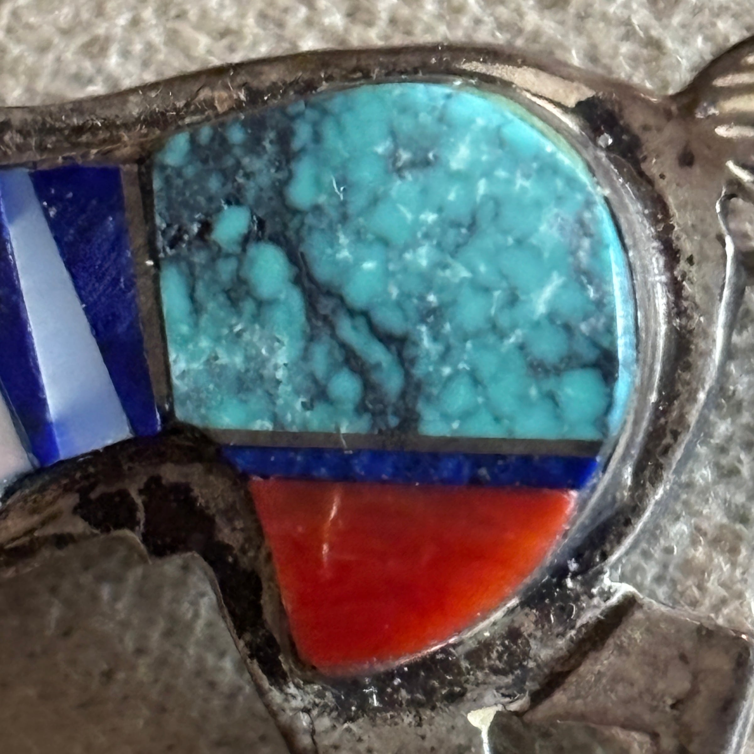 Davin Benally Navajo Multi‑Stone Inlay Horse Brooch — Sterling & DB Hallmark