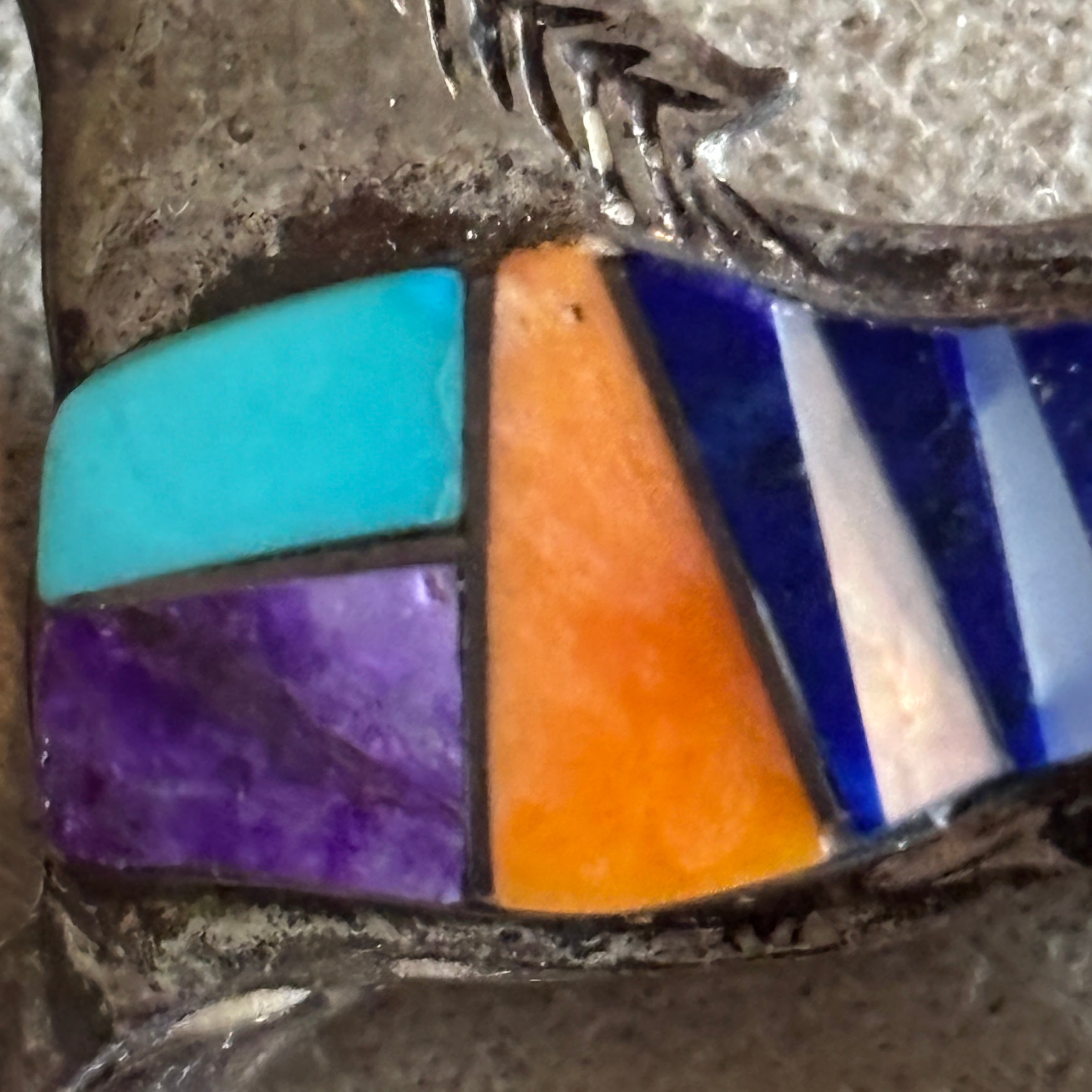 Davin Benally Navajo Multi‑Stone Inlay Horse Brooch — Sterling & DB Hallmark