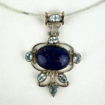 Italian Lapis & Topaz Pendant Necklace