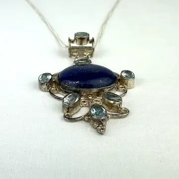 Italian Lapis & Topaz Pendant Necklace