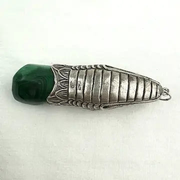 Italian Sterling Silver & Malachite Snake Pendant