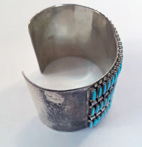 Zuni Needlepoint Vintage Cuff Bracelet Stamped Sterling