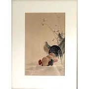Japanese Woodcut Reprint of Rooster and Hen by Ito Jakuchu