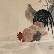 Japanese Woodcut Reprint of Rooster and Hen by Ito Jakuchu