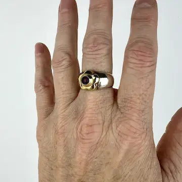 Large Vintage Sterling Silver and 18k Gold Amethyst Ring
