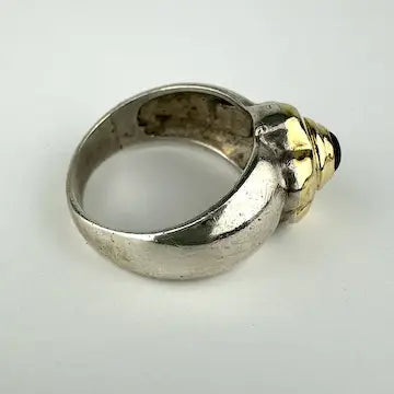 Large Vintage Sterling Silver and 18k Gold Amethyst Ring