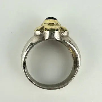 Large Vintage Sterling Silver and 18k Gold Amethyst Ring