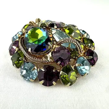Large Vintage Watermelon Rhinestone Brooch