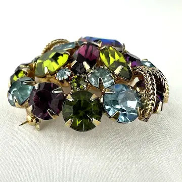 Large Vintage Watermelon Rhinestone Brooch