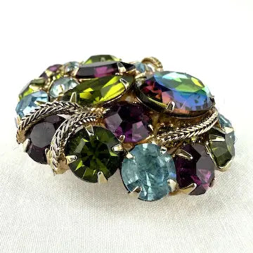 Large Vintage Watermelon Rhinestone Brooch