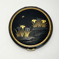Vintage Damascene Gilded Metal Makeup Compact with Floral Motif