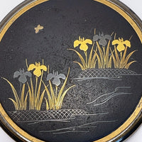 Vintage Damascene Gilded Metal Makeup Compact with Floral Motif