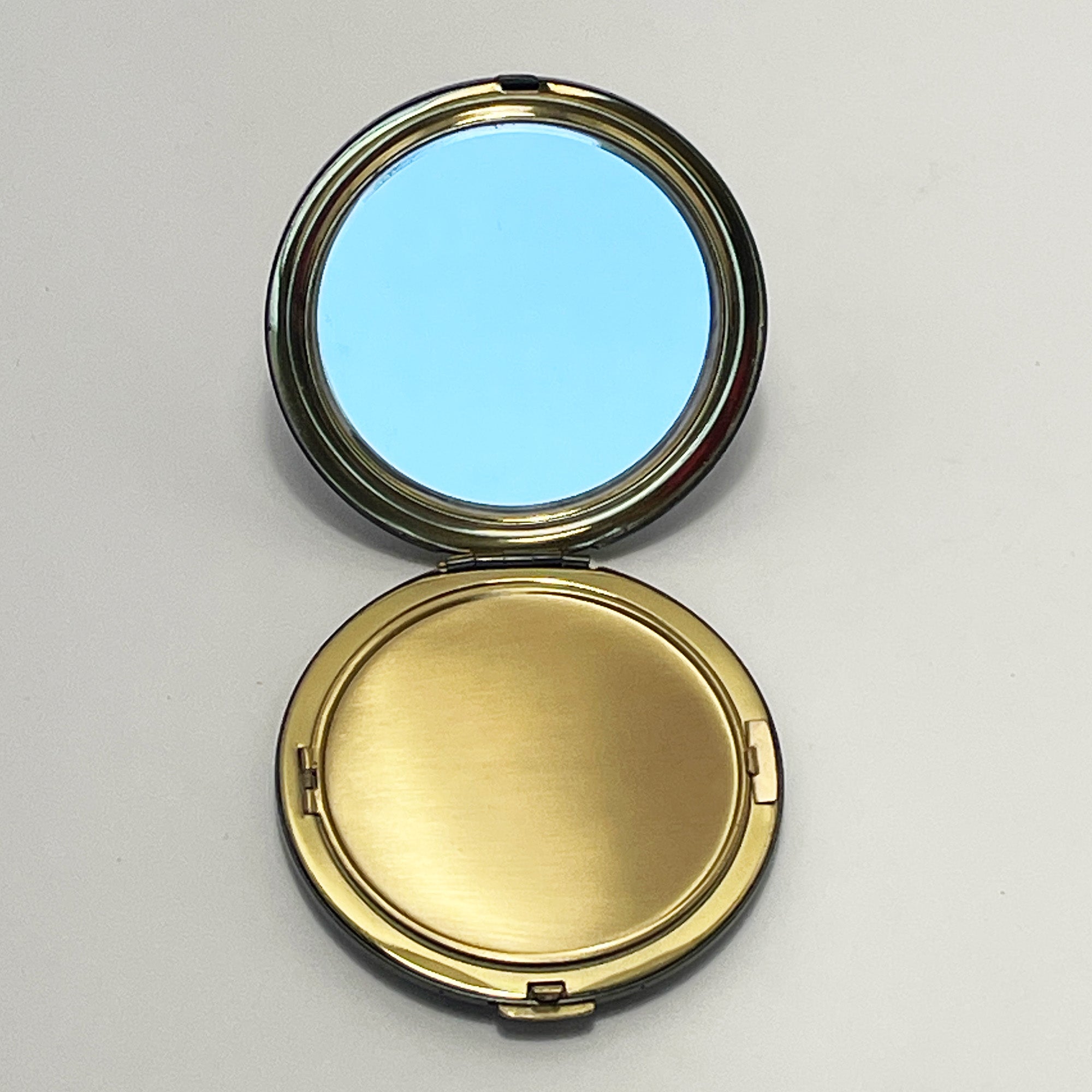Vintage Damascene Gilded Metal Makeup Compact with Floral Motif
