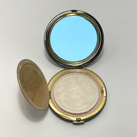 Vintage Damascene Gilded Metal Makeup Compact with Floral Motif