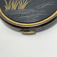Vintage Damascene Gilded Metal Makeup Compact with Floral Motif