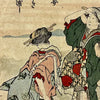 Meiji Period Japanese Surimono Woodblock Print Clam GatherIng at Shiba-Ura by Totoya Hokkei