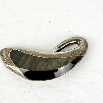 Mid Century Enrique Ledesma Sterling Silver Obsidian Brooch