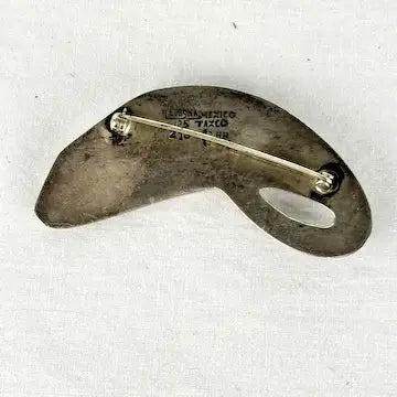 Mid Century Enrique Ledesma Sterling Silver Obsidian Brooch