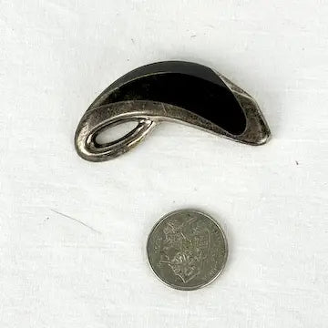Mid Century Enrique Ledesma Sterling Silver Obsidian Brooch
