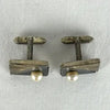 Mid Century Japanese Black Onyx Silver and Pearl Square Cufflinks