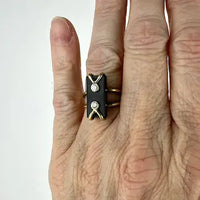 Midcentury 18k Gold Onyx and Diamond Ring Size 5.25