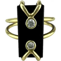 Midcentury 18k Gold Onyx and Diamond Ring Size 5.25