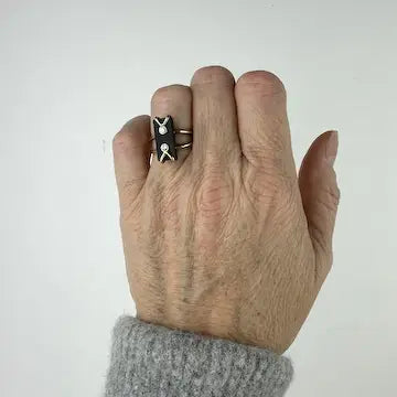 Midcentury 18k Gold Onyx and Diamond Ring Size 5.25